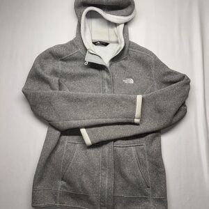 The North Face Jacket Womens M Gray Hoodie Banderitas Fleece Full Zip A7PW EUC